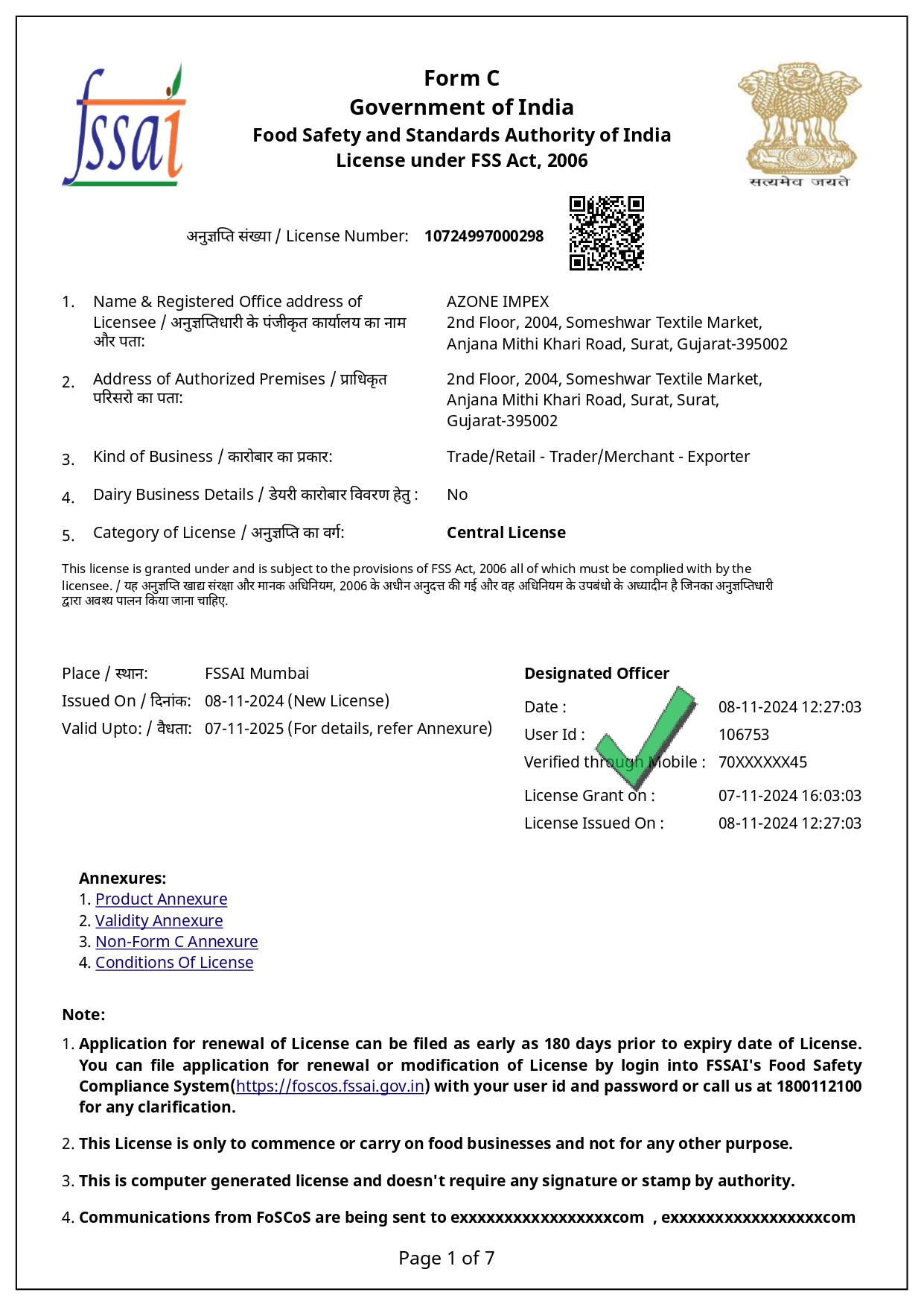 <p>FSSAi Certificate</p>